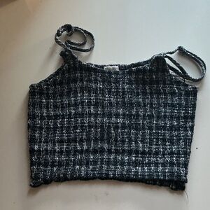 Women's Black Tweed Crop Top